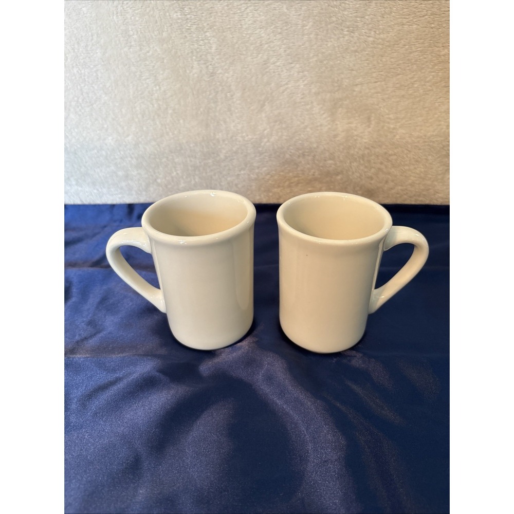 Vintage SET OF 2 Heavy Buffalo China Coffee Cup Mug 4" Ivory Retro Diner Ware